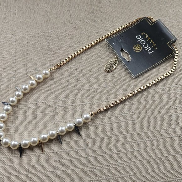 Nicole Miller Women Necklace Pearl & Spike Choker Gold Tone Fashion Jewelry NWT - Picture 8 of 13